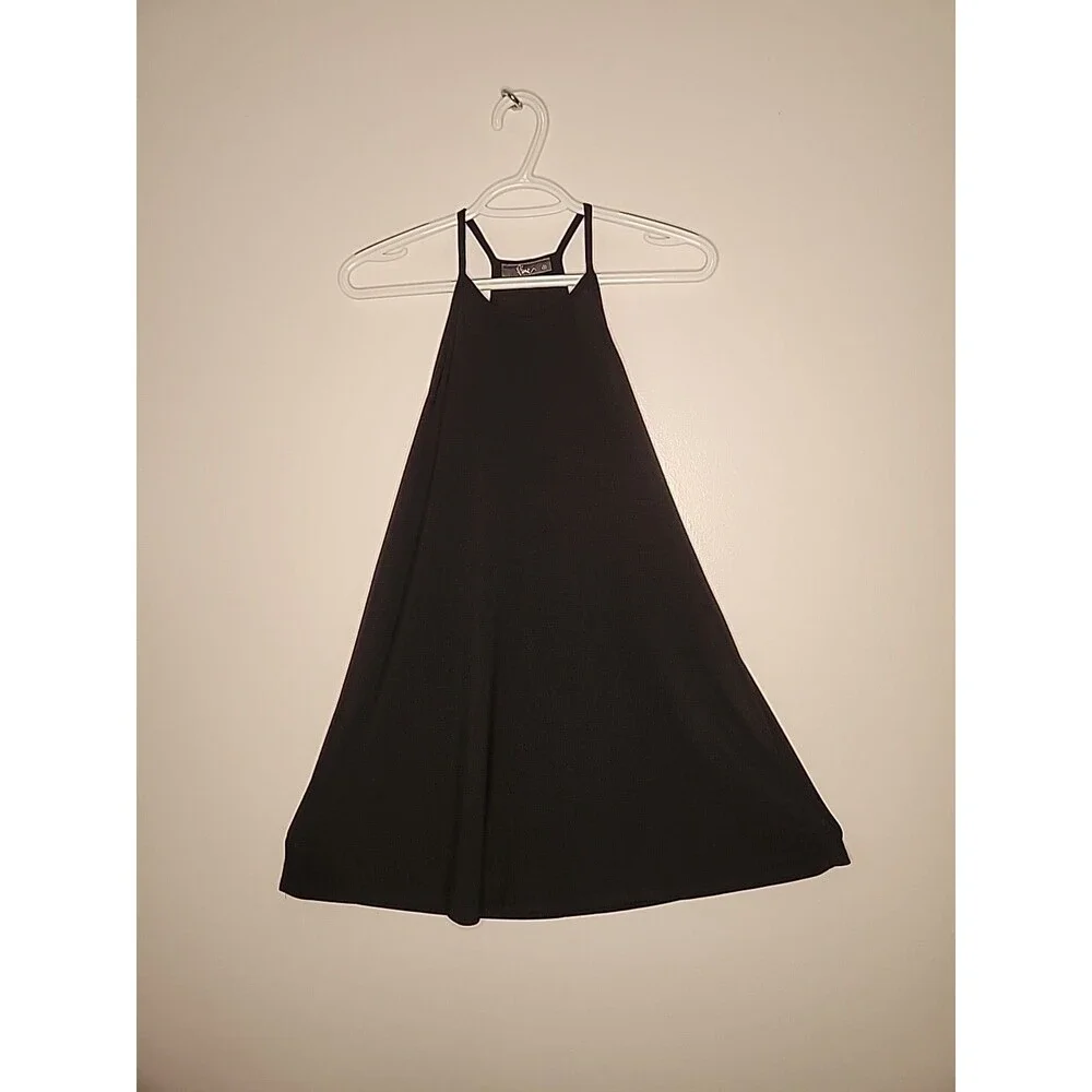 WOMENS Piner Black Dress Spaghetti Straps Extra Short Night Club Dress